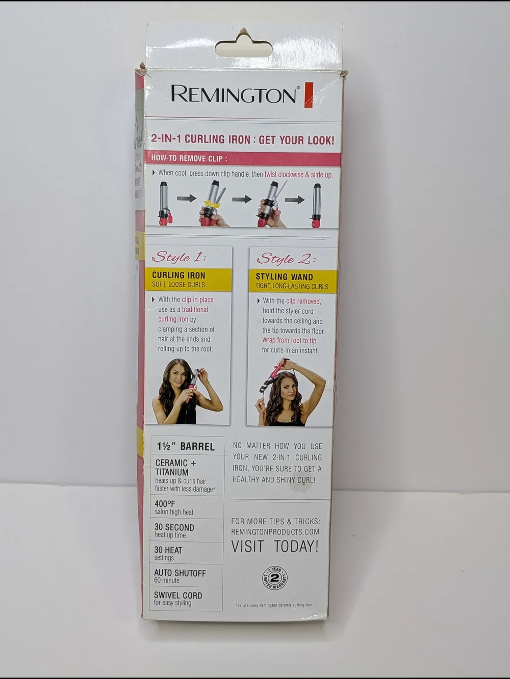 Remington 2-in-1 Curling Iron in Pink C15238CL 1 1/2